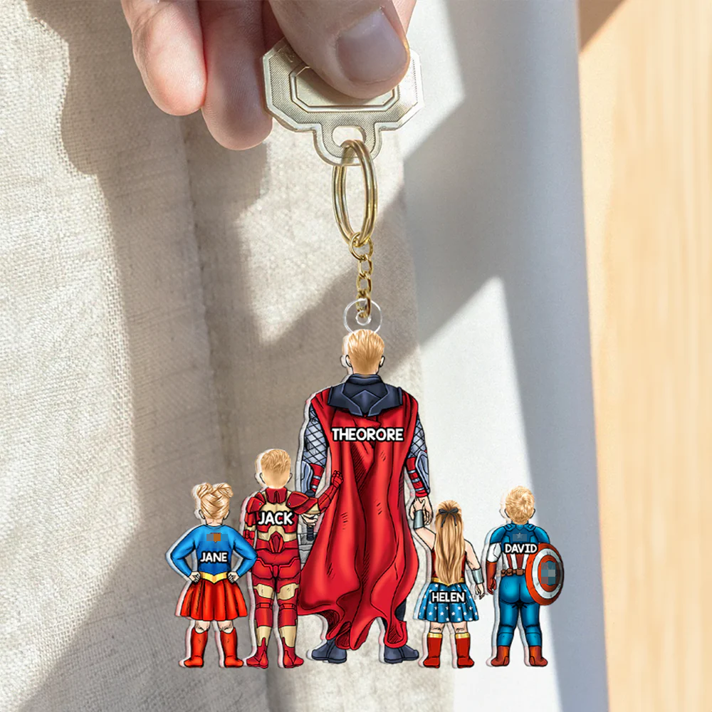 Personalized Super Hero Acrylic Keychain Gift for Dad