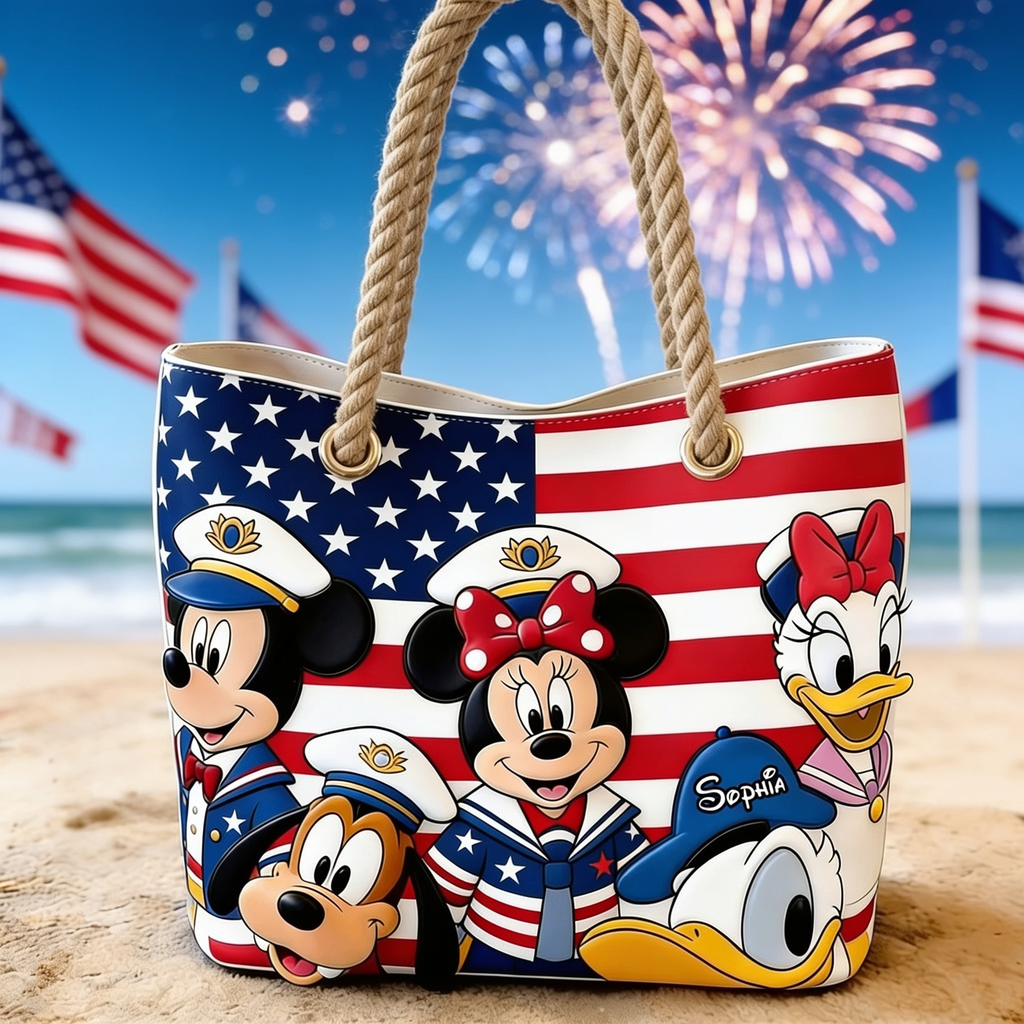 Personalized Beach Bag with USA Flag Design - Custom Vacation Gift for Movie Fans