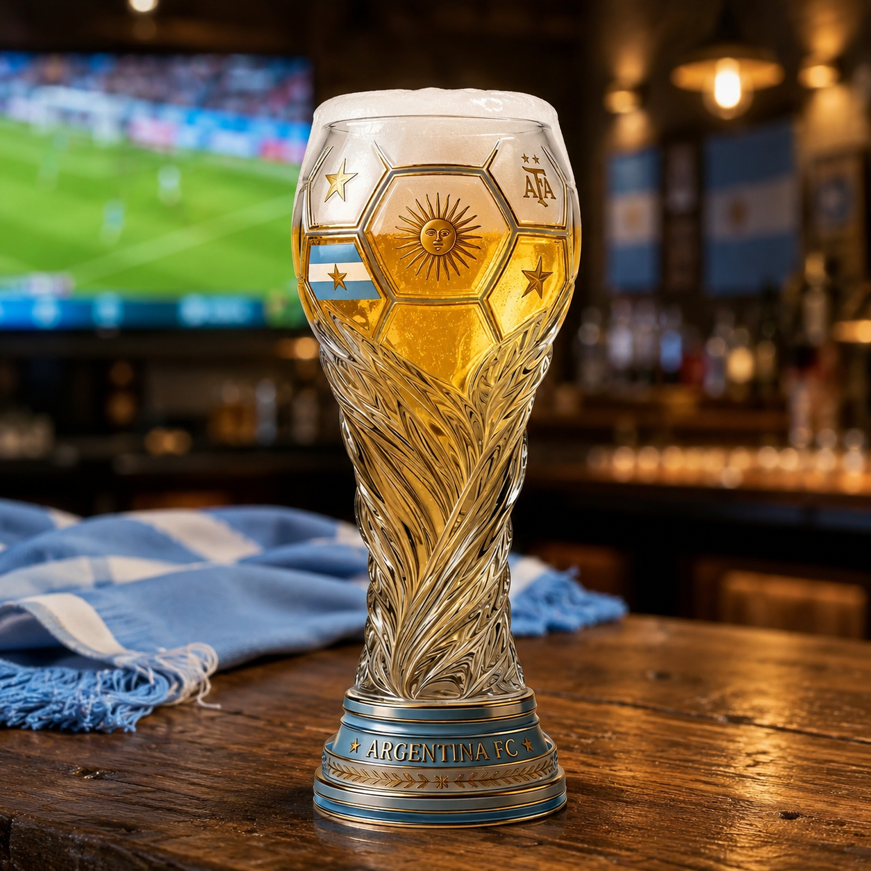 Personalized Trophy Beer Glass for Argentina Football Fans Gift