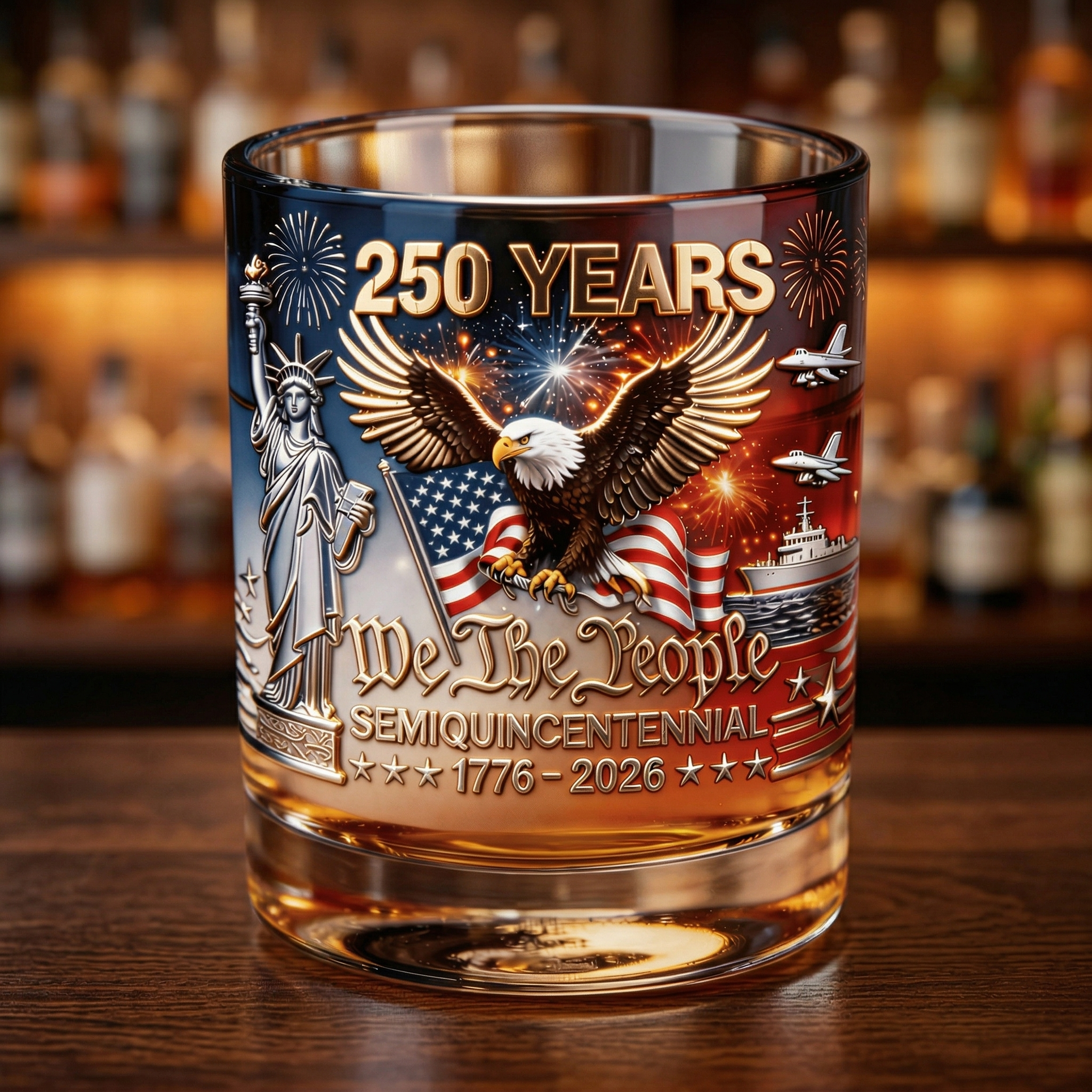 Personalized Whiskey Glass 250 Years America Gift for Patriots