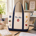 Personalized Teacher Tote Bag with Apple & Pencil Design Gift for Educators