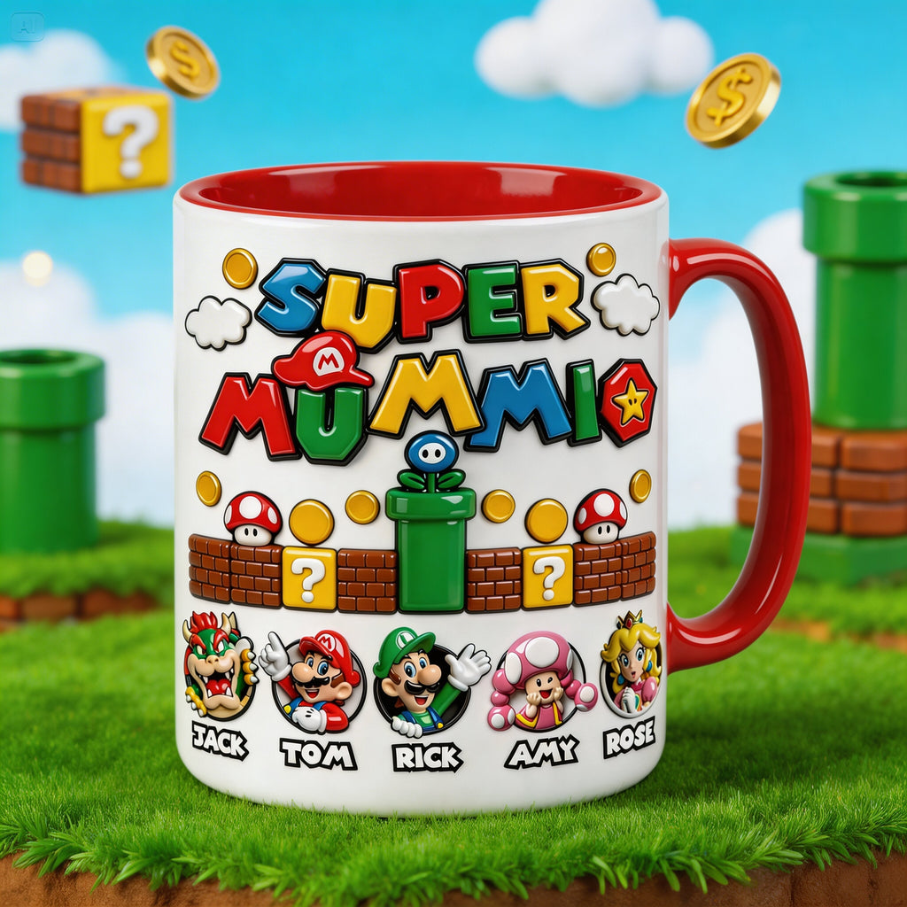 Personalized Super Mummio Accent Mug Gift for Dad, Mom, Gamers