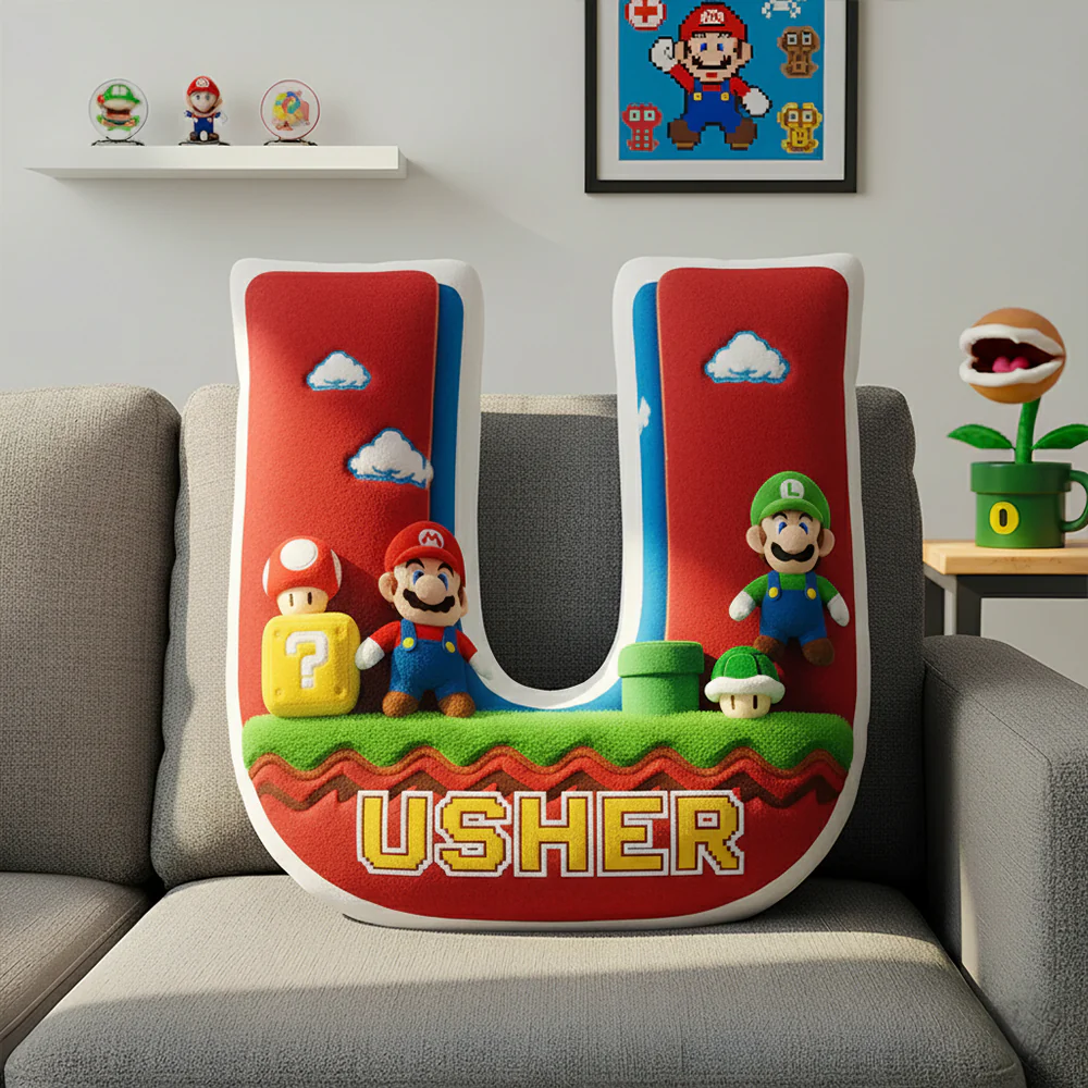 Personalized Mario Adventure Alphabet Pillow Custom Gift for Kids Pillow GradoCreations