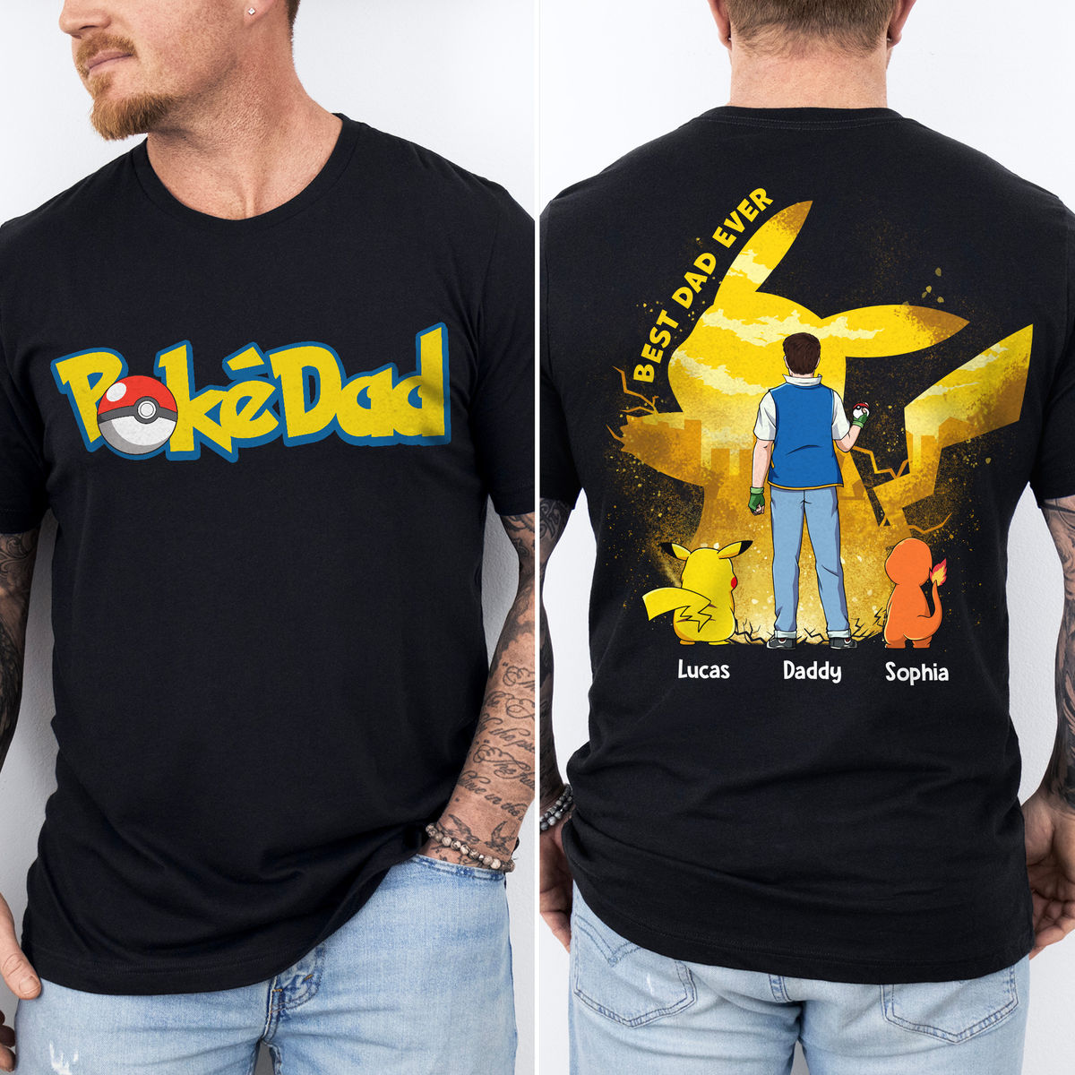 Personalized PokéDad T-Shirt Gift for Dad, Father's Day
