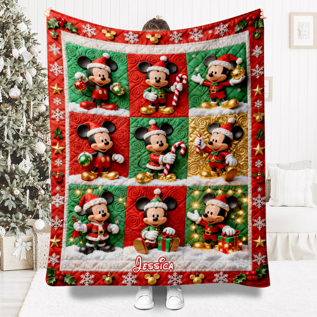Personalized Mickey Mouse Christmas Blanket Gift for Kids