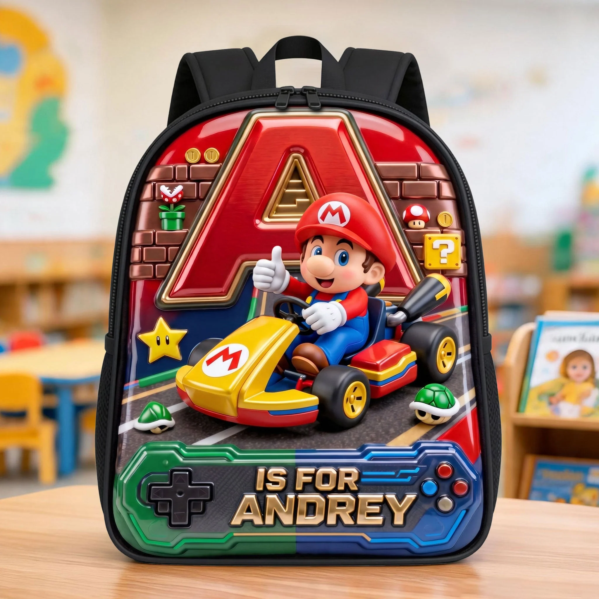 Personalized Mario-Themed Backpack Lunch Bag Pencil Case Water Bottle Gift for Kids