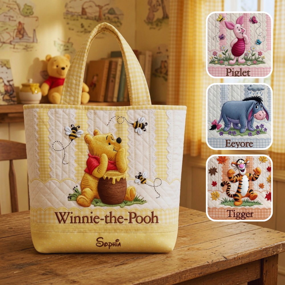 Personalized Quilted Tote Bag with Winnie the Pooh - Gift for Her