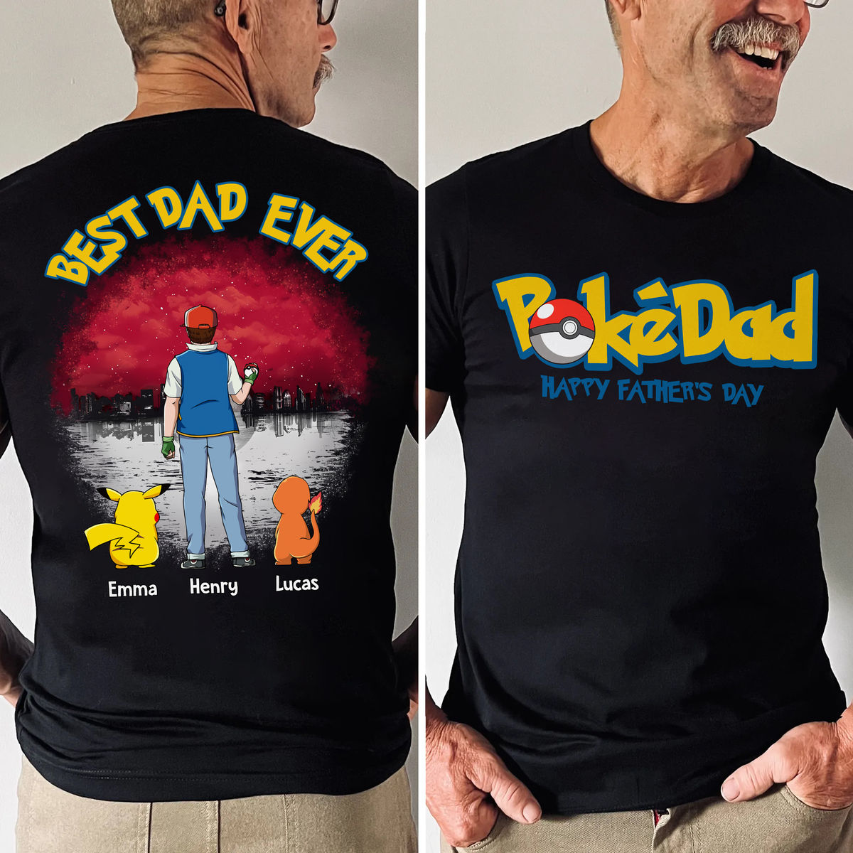 Personalized Best PokéDad Ever Shirt Custom Names Gift for Dad