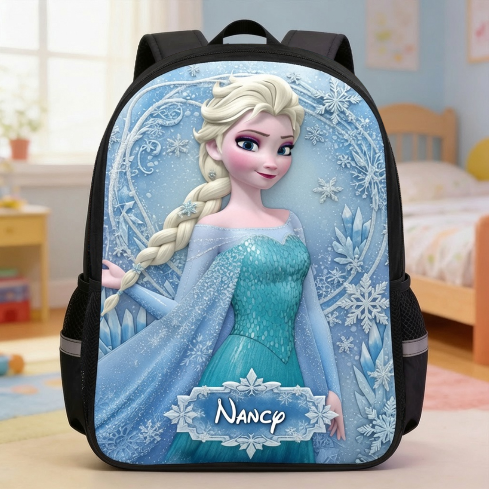 Personalized Cartoon Princess School Backpack Set with Lunch Bag, Pencil Case & Bottle for Kids