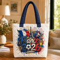 Quilted Tote Bag France Flag 2026 Soccer Cup Gift for Fans