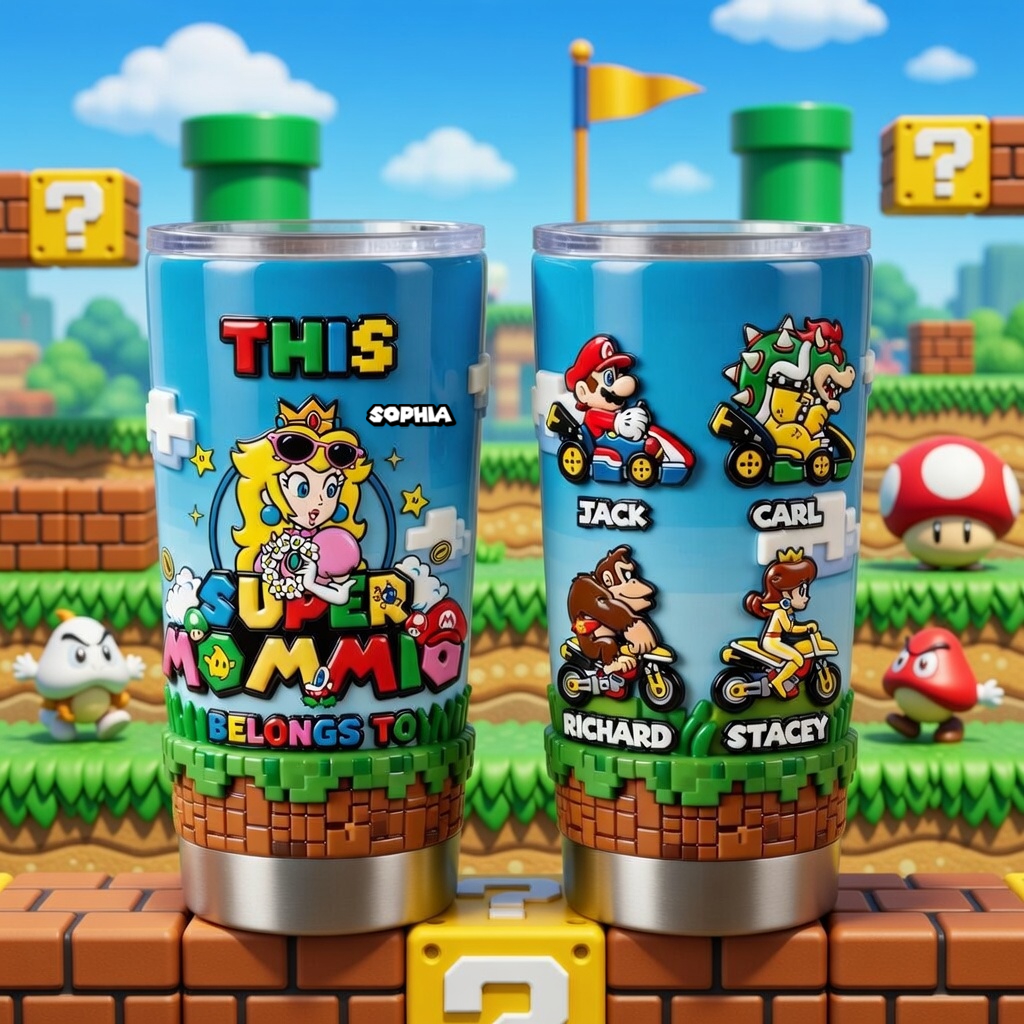Personalized Super Mom Tumbler Custom Name Gamer Gift