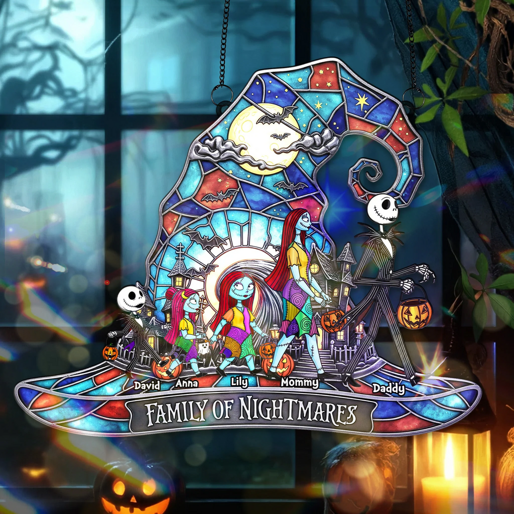 Personalized Spooky Family Suncatcher Ornament for Home Decor Window Hanging Suncatcher GradoCreations