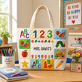 Personalized Quilted Tote Bag with ABC Design for Teachers - Custom Name Gift