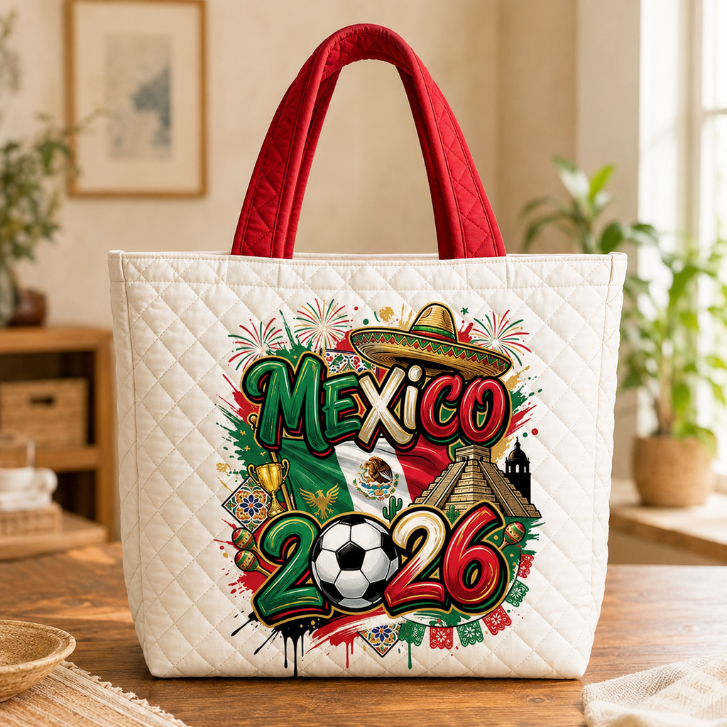 Quilted Tote Bag with Mexico Flag for World Cup Fans 2026