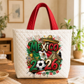 Quilted Tote Bag with Mexico Flag for World Cup Fans 2026