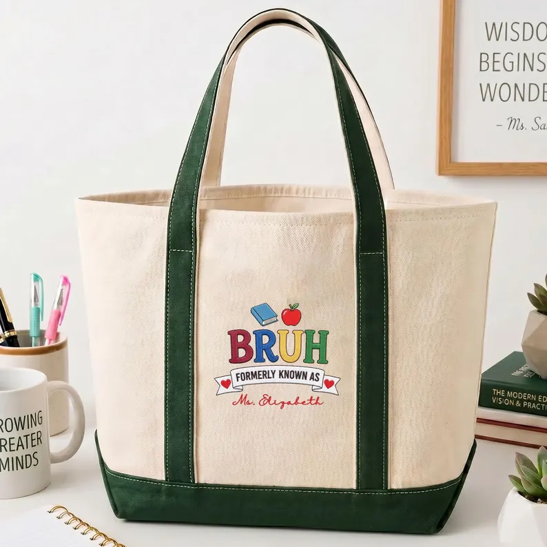 Personalized Embroidery Tote Bag Custom Name Gift for Teacher