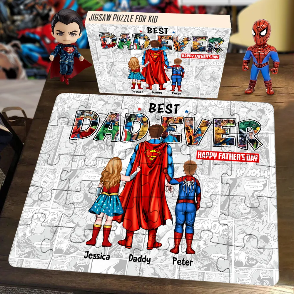 Personalized Best Dad Ever Puzzle Custom Kids Names Gift