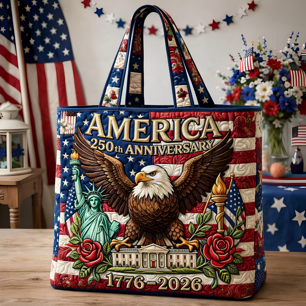 Patriotic Quilted Tote Bag with Eagle Design for Her