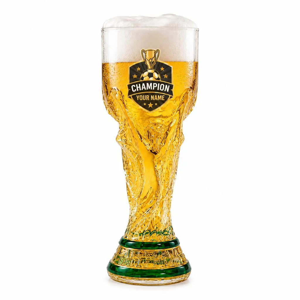 Personalized Trophy Beer Glass Custom Name Gift for Soccer Fans