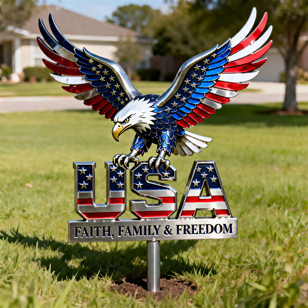 Personalized USA Eagle Metal Garden Stake Decor Gift for Family
