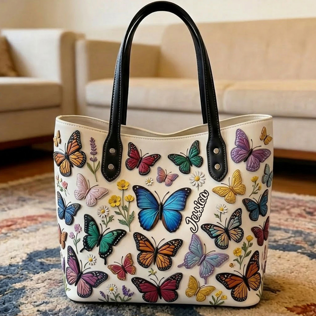 Personalized Butterfly Tote Bag Custom Name Gift for Her