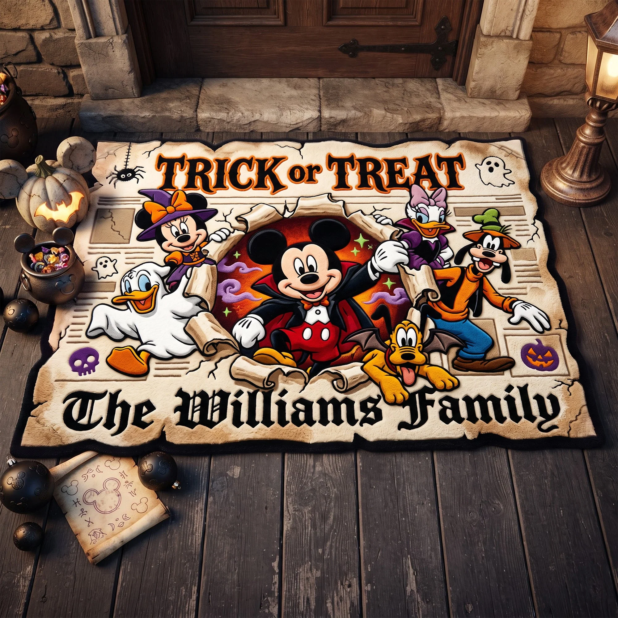 Personalized Halloween Doormat Custom Family Name Trick or Treat Design Door Mat GradoCreations