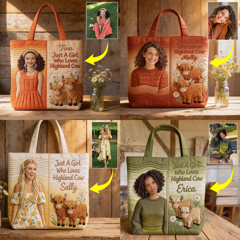 Personalized Quilted Tote Bag Just A Girl Who Loves Highland Cow Gift for Her