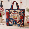 Personalized American Flag Quilted Tote Bag Custom Name Gift for Patriots