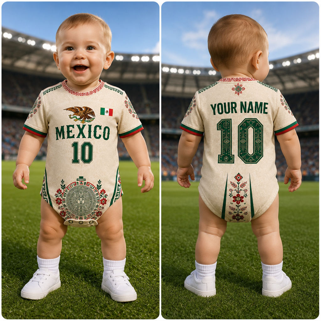 Personalized Mexico Soccer Bodysuit Cute Baby Gift for New Parents