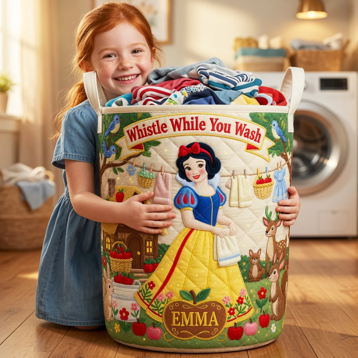 Personalized Quilted Laundry Basket Custom Name Gift for Daughter Quilted Laundry Basket GradoCreations