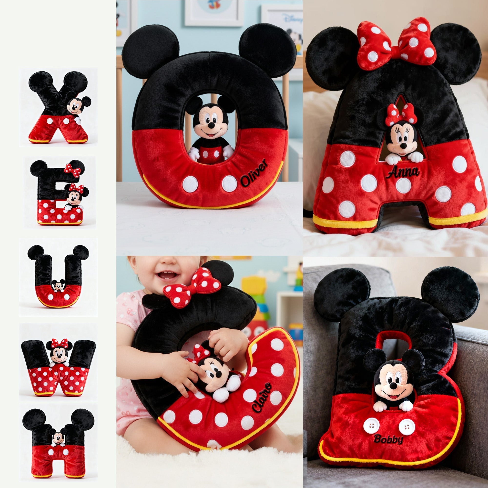Personalized Mickey Mouse Shaped Pillow Custom Name Gift for Kids Pillow GradoCreations