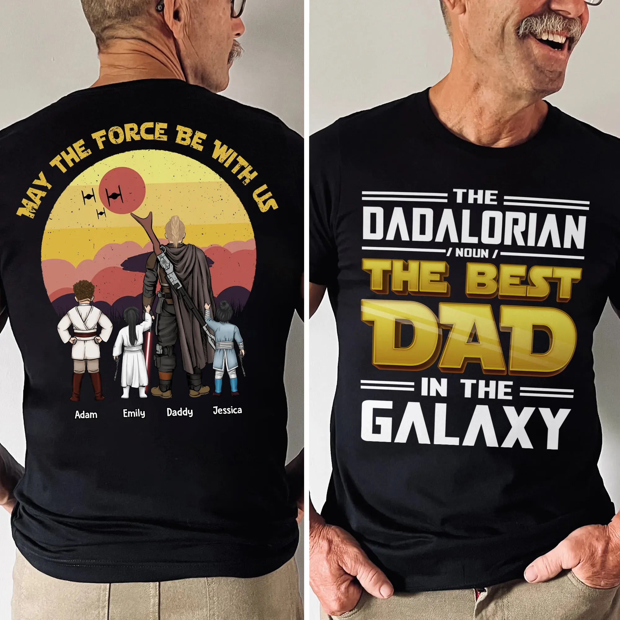 Personalized Dadalorian Shirt Gift for Dad - Custom Name Cotton Tee
