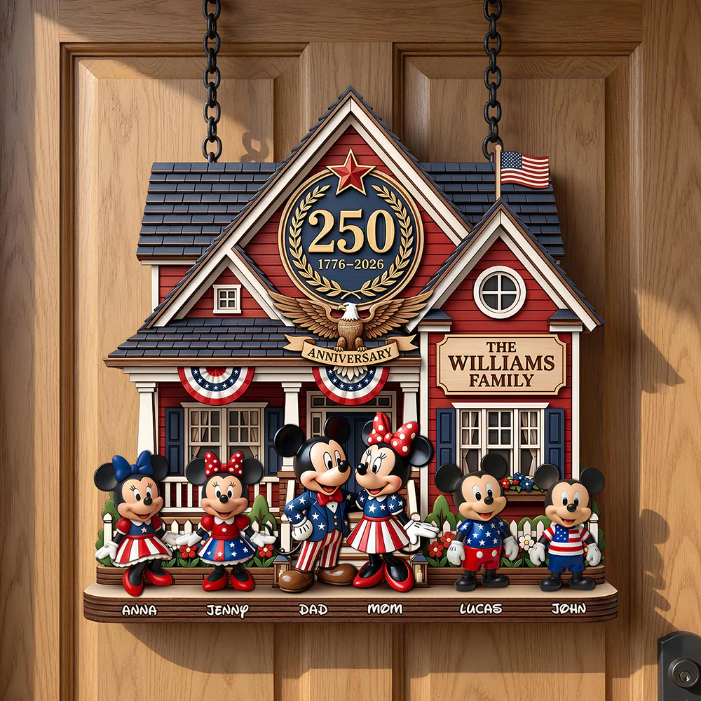 Personalized Custom Shaped Wood Sign for Family - 250 Years of America's Freedom Gift