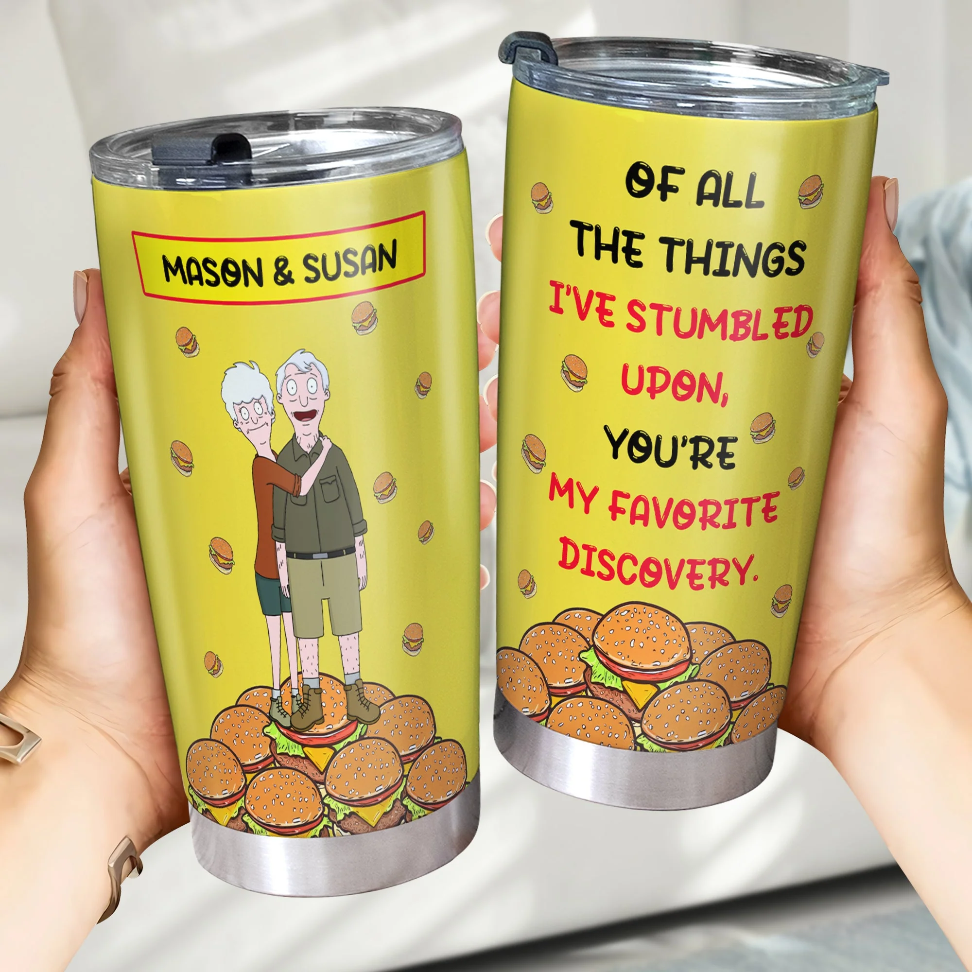 Personalized Burger Couple Tumbler Custom Name Gift for Couple Anniversary