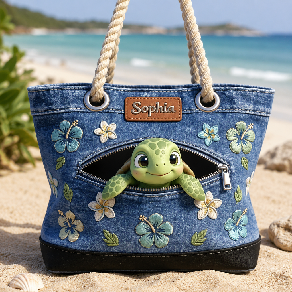 Personalized Beach Bag with Cute Sea Turtle Design for Her