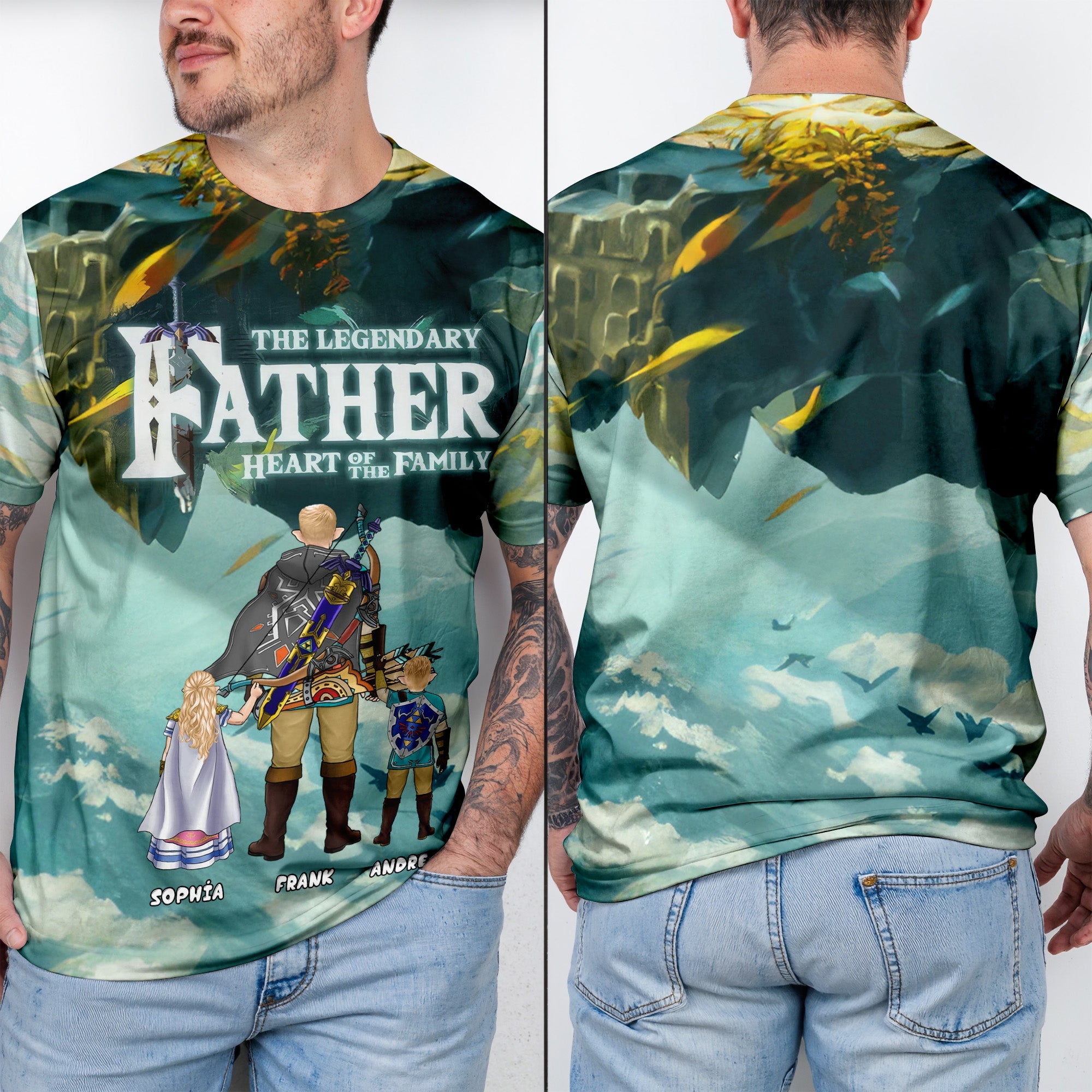 Personalized 3D Tshirt Gift for Dad Heart of Family Design