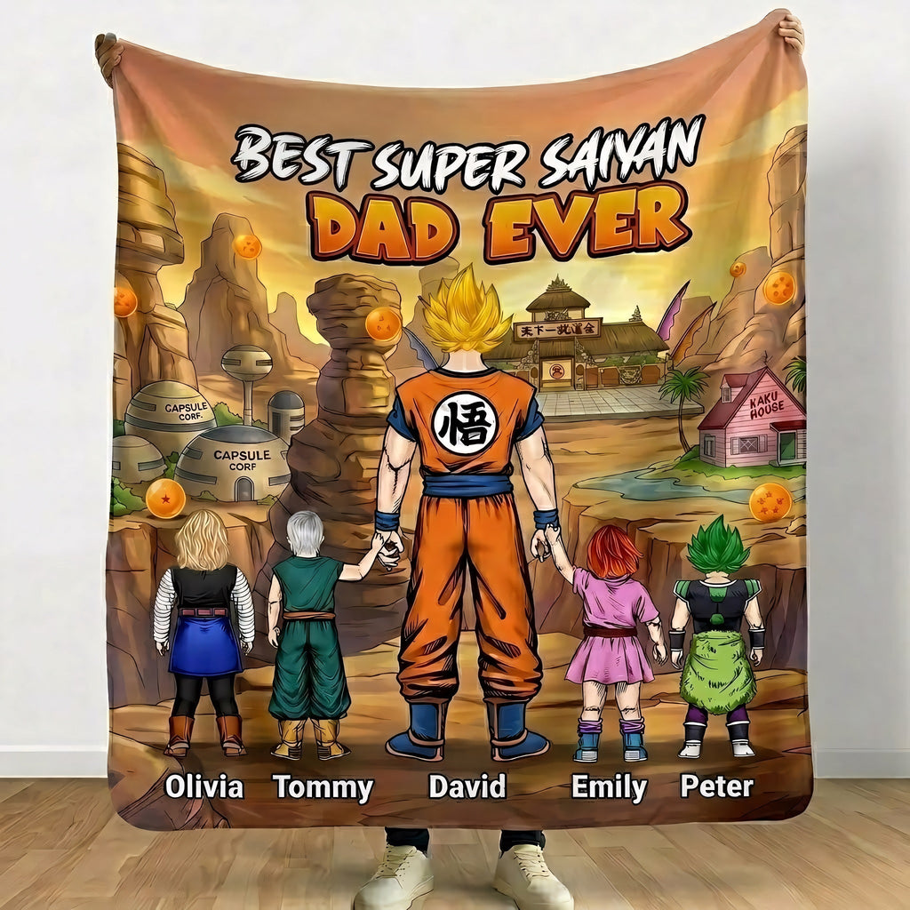Personalized Dragon Ball Super Saiyan Dad Blanket Gift for Dad