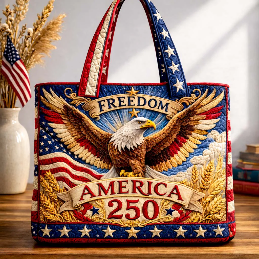 Patriotic Quilted Tote Bag with Bald Eagle Design Gift for Her