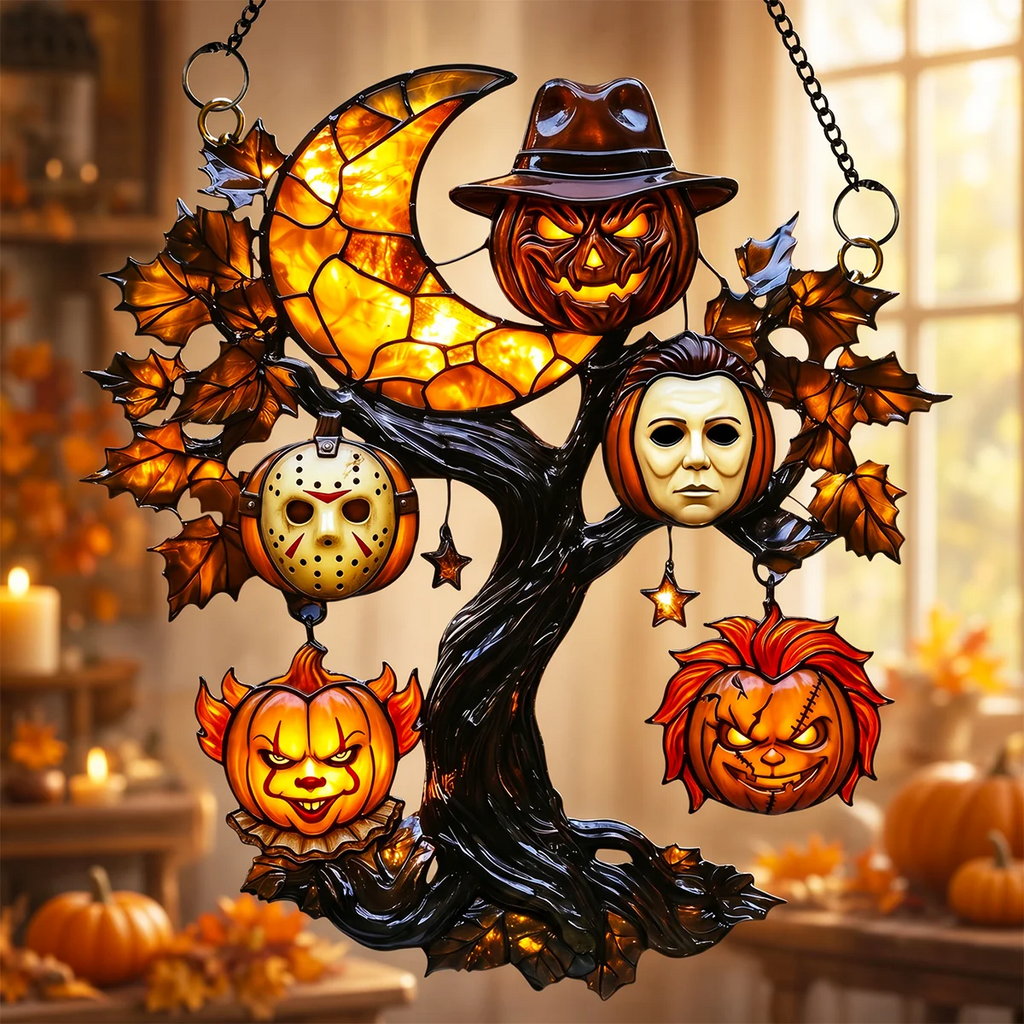 Personalized Spooky Pumpkin Tree Suncatcher Halloween Gift for Family Window Hanging Suncatcher GradoCreations