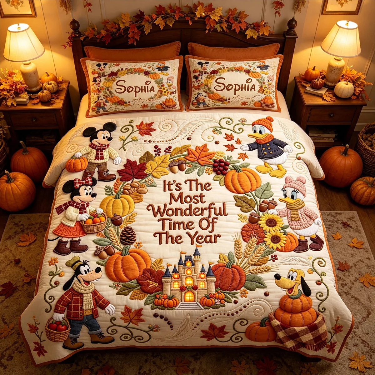 Personalized Quilted Bedding Set Custom Name Fall Theme Gift for Kids Quilted Bedding Set GradoCreations