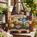 Patriotic Quilted Tote Bag with Eagle Design Gift for Her