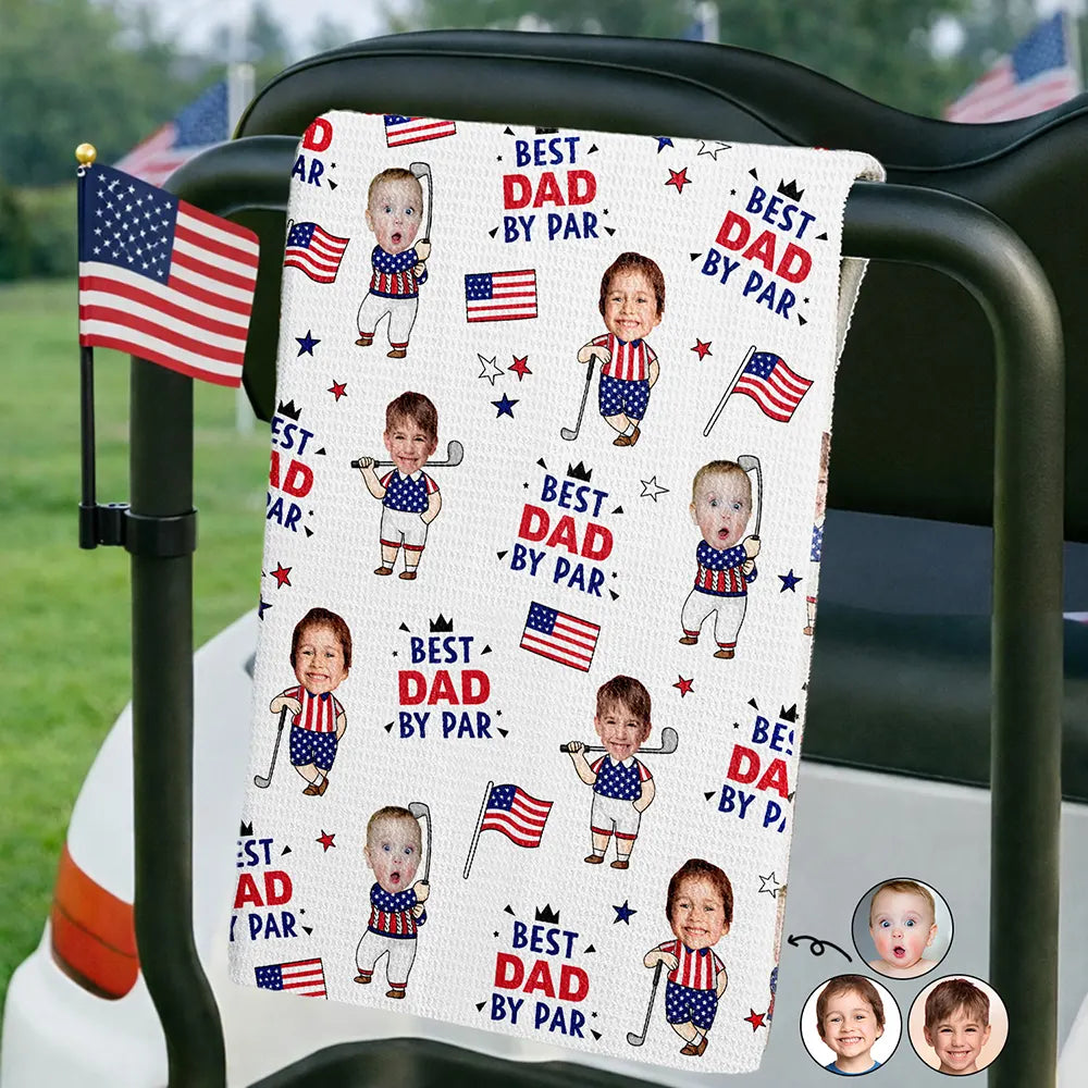 Personalized Funny Golf Towel Custom Photo Best Dad By Par Gift for Father's Day