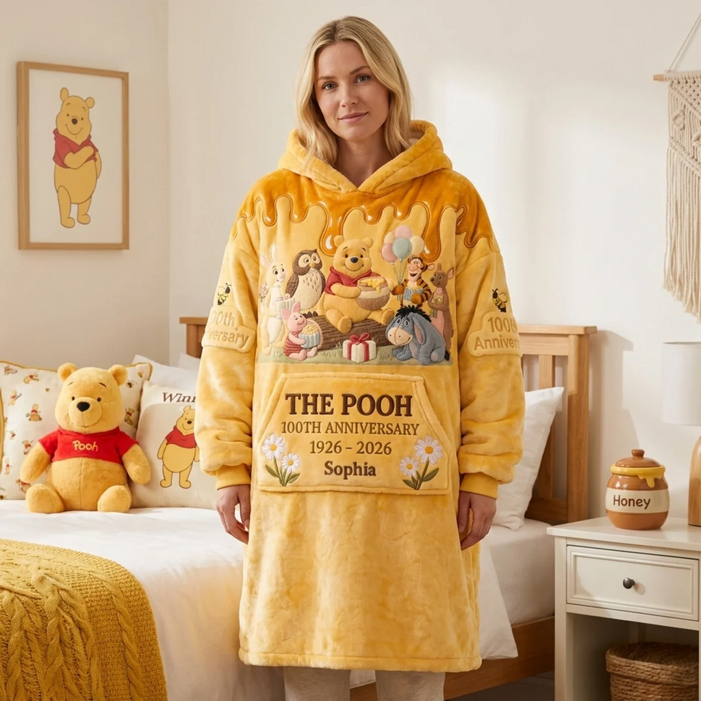 Personalized 100th Anniversary Winnie the Pooh Blanket Hoodie Gift Blanket Hoodie GradoCreations