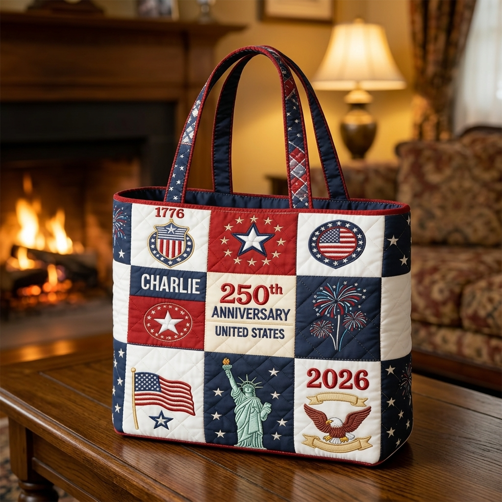 Personalized Quilted Tote Bag US 250th Anniversary Floral Gift for Her
