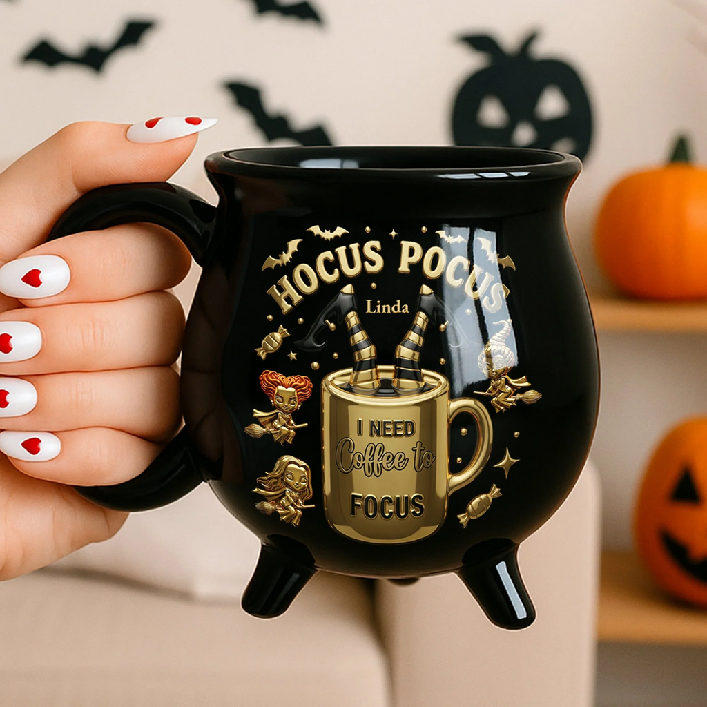 Personalized Cauldron Coffee Mug I Need Coffee to Focus - Halloween Gift for Her Cauldron Coffee Mug GradoCreations