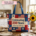 Personalized Quilted Tote Bag with Patriotic Design for Her - 250 Years Land of Liberty Gift