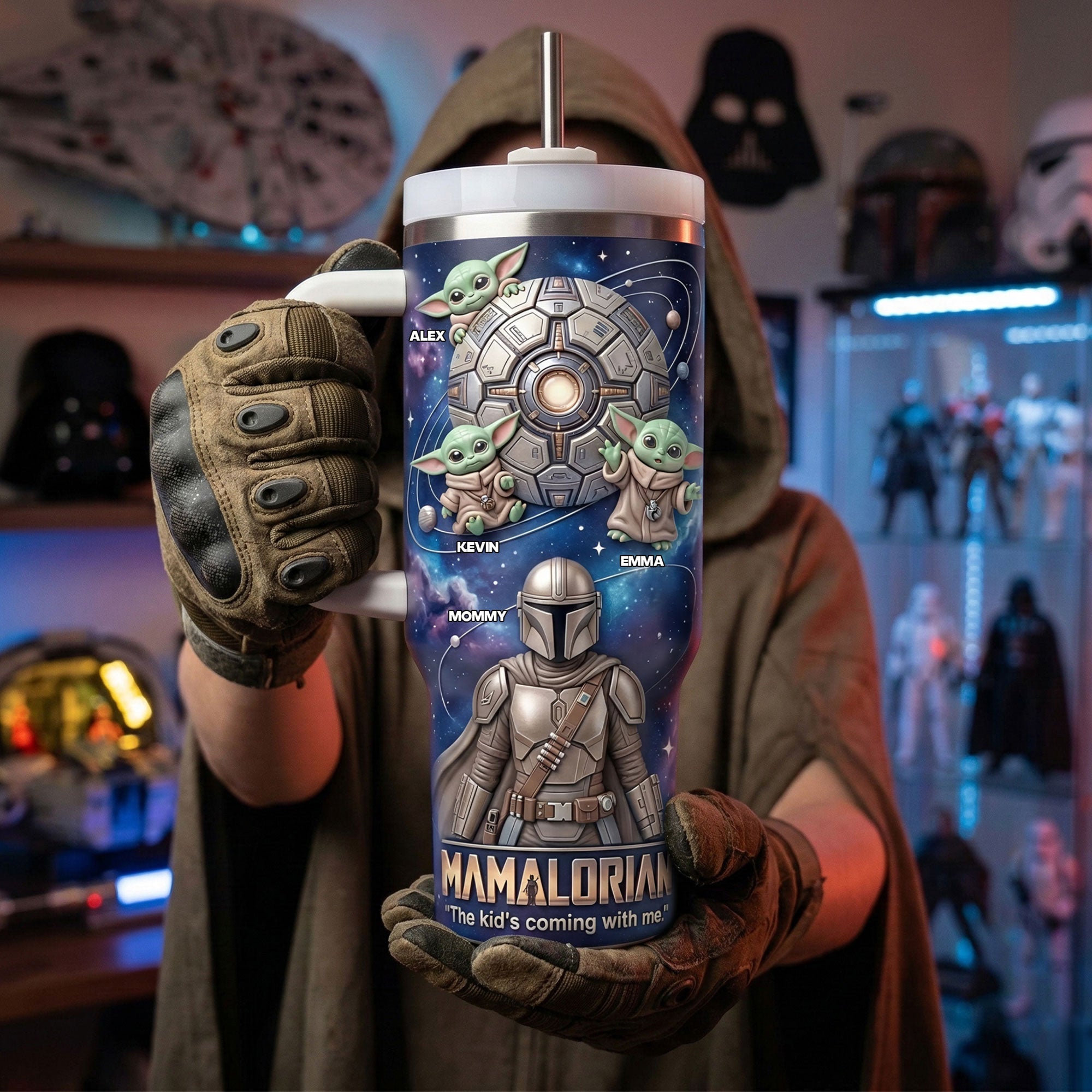 Personalized Mamalorian Tumbler with Handle for Mom | Movie Fans Gift