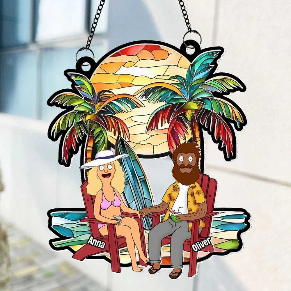 Personalized Burger Couple Suncatcher Ornament Gift for Him & Her