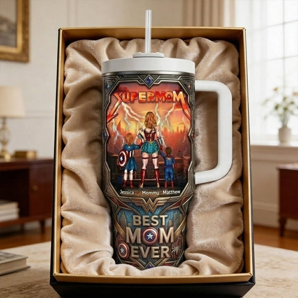 Personalized Super Mom Tumbler Custom Gift for Mom