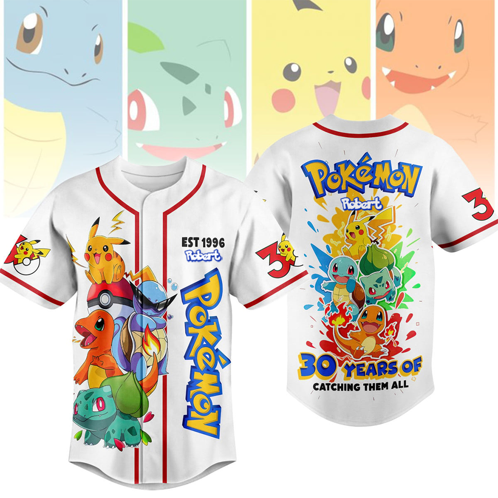 Personalized Pokémon Baseball Jersey Custom Name Gift for Fans
